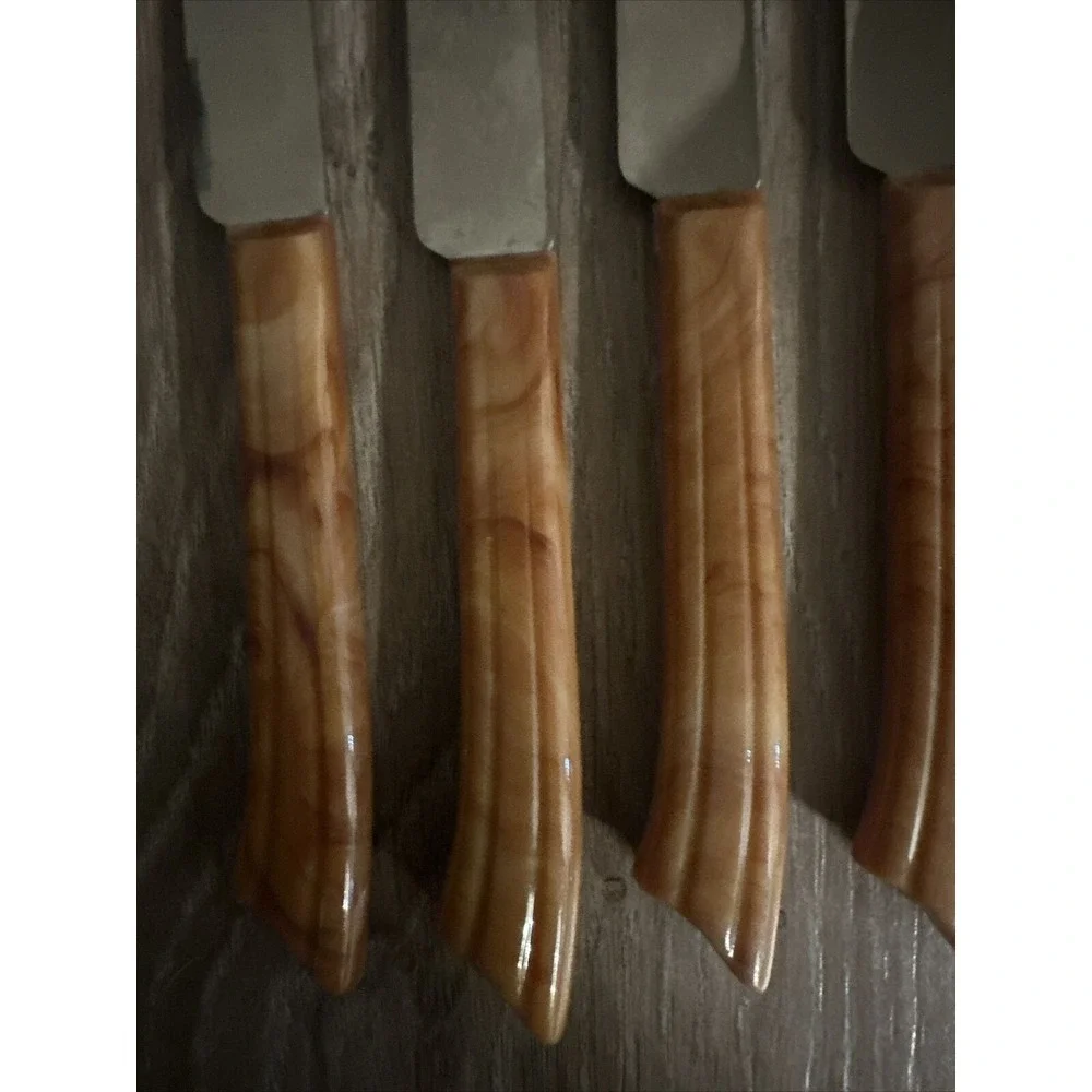 6 Real Keen Steak Knife Set Of Six Stainless Steel Caramel Bakelite‎ Handle